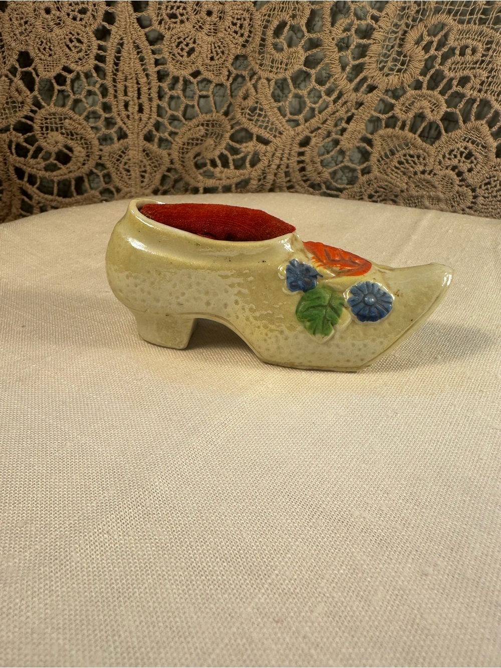 Vintage Ceramic Shoe Pin Cushion